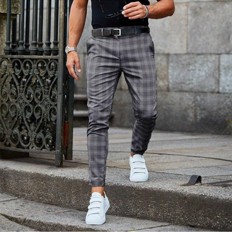 Men's modern plaid checked trousers slim fit versatile casual semi-formal multi-color pattern