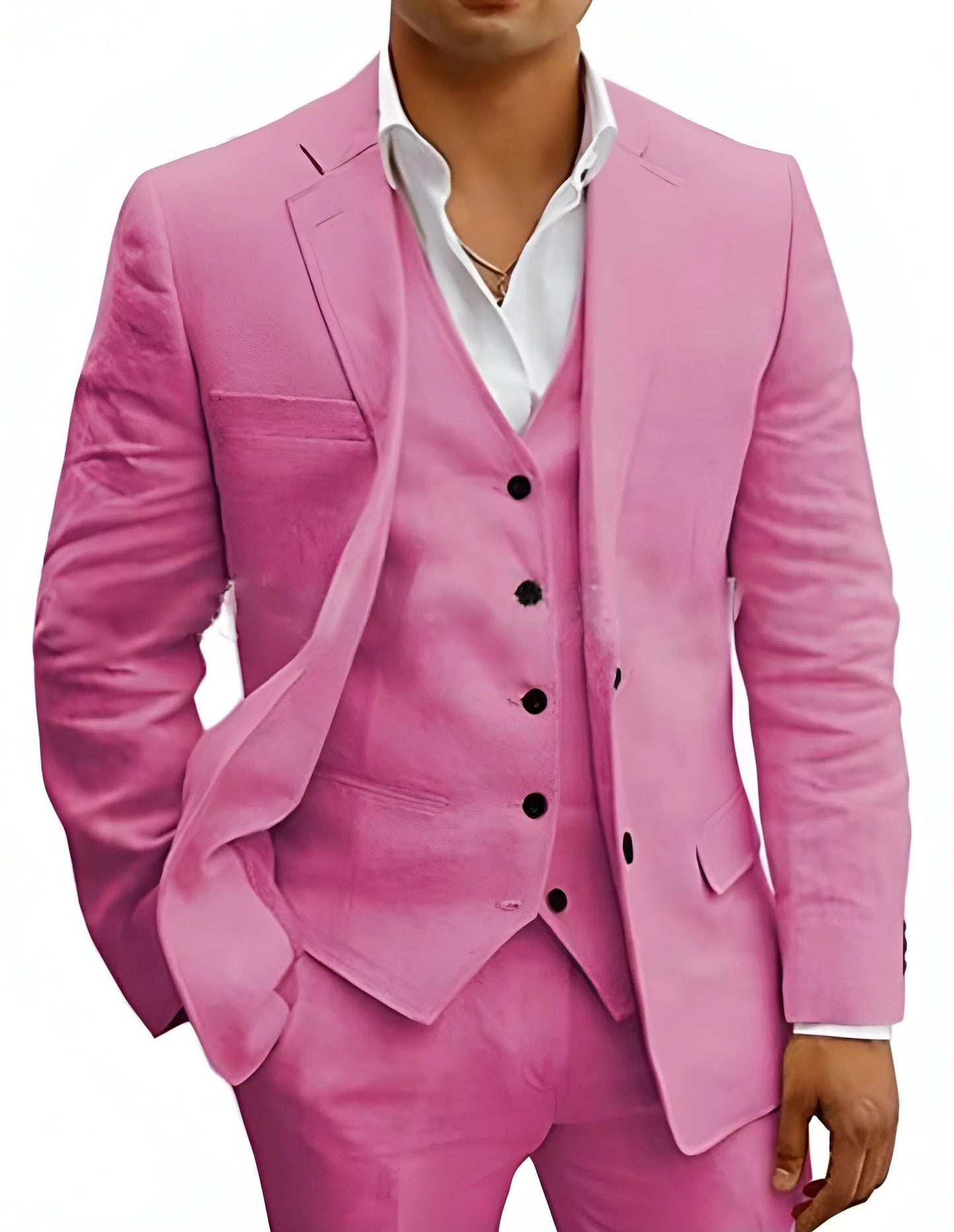 Men's lightweight 3-piece summer suit set in neutral tone slim-fit jacket waistcoat trousers for beach weddings