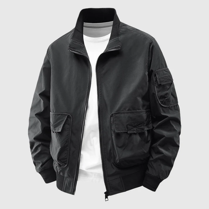 Men's heavyweight utility bomber jacket wind resistant abrasion proof design with reinforced pockets