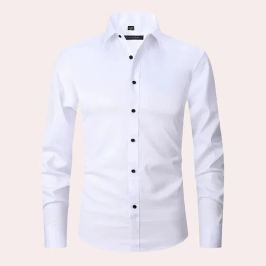 Men's white stretch long sleeve shirt pointed collar button-down formal casual slim fit