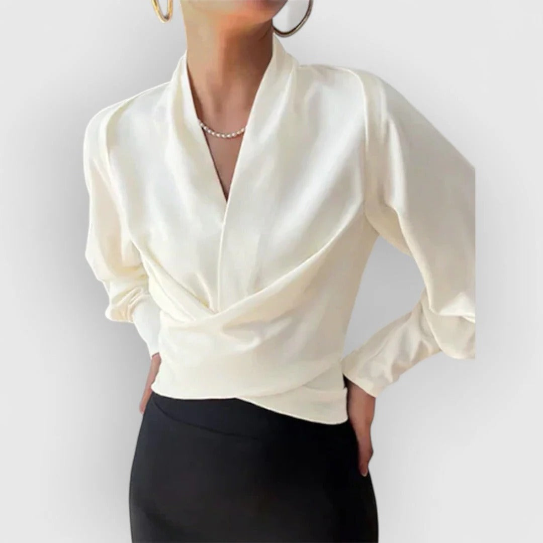 Women's white puff sleeve wrap blouse tailored office-ready top with structured silhouette