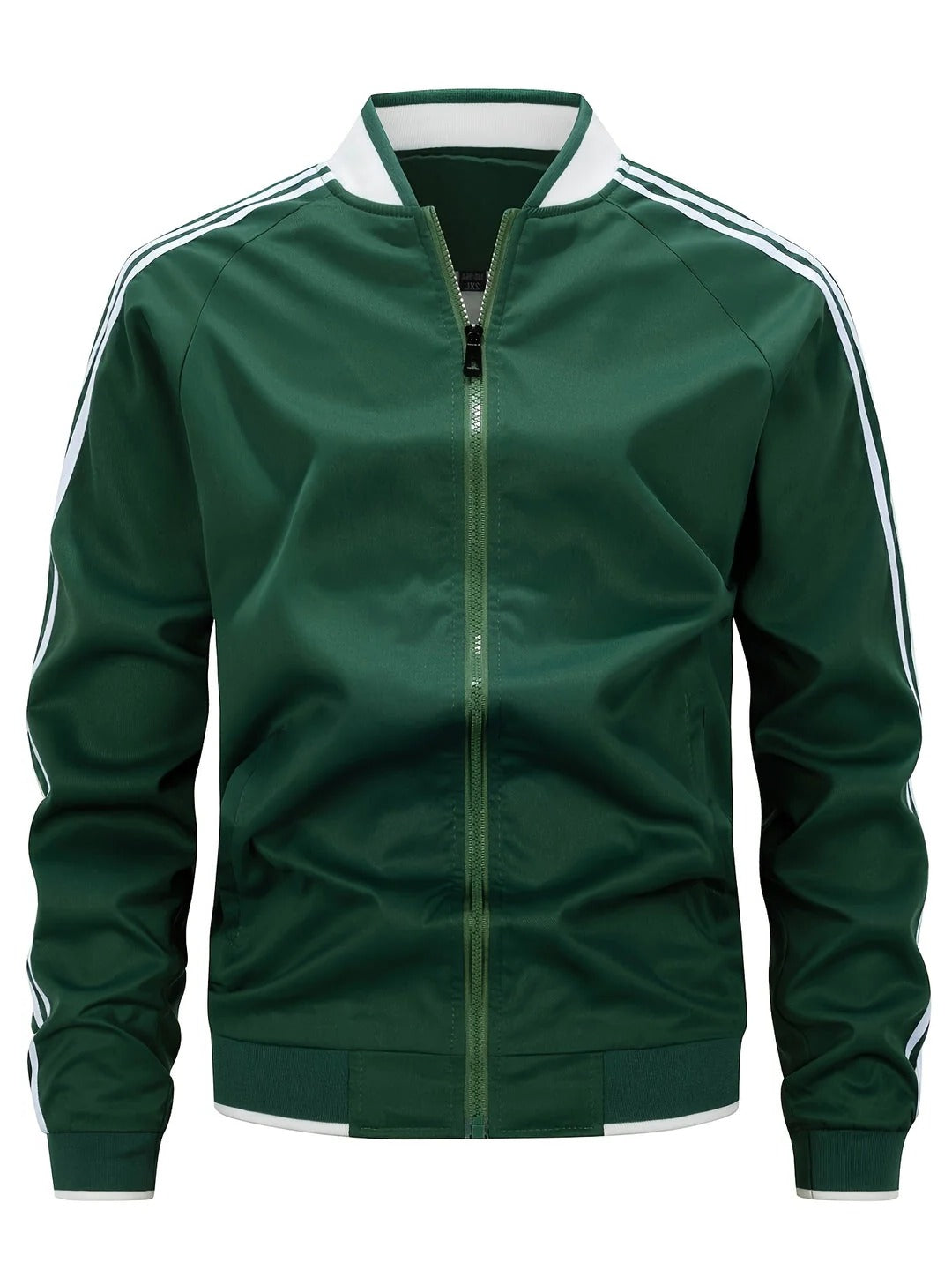 Men's lightweight baseball jacket with zip front and striped sleeves for running and casual wear