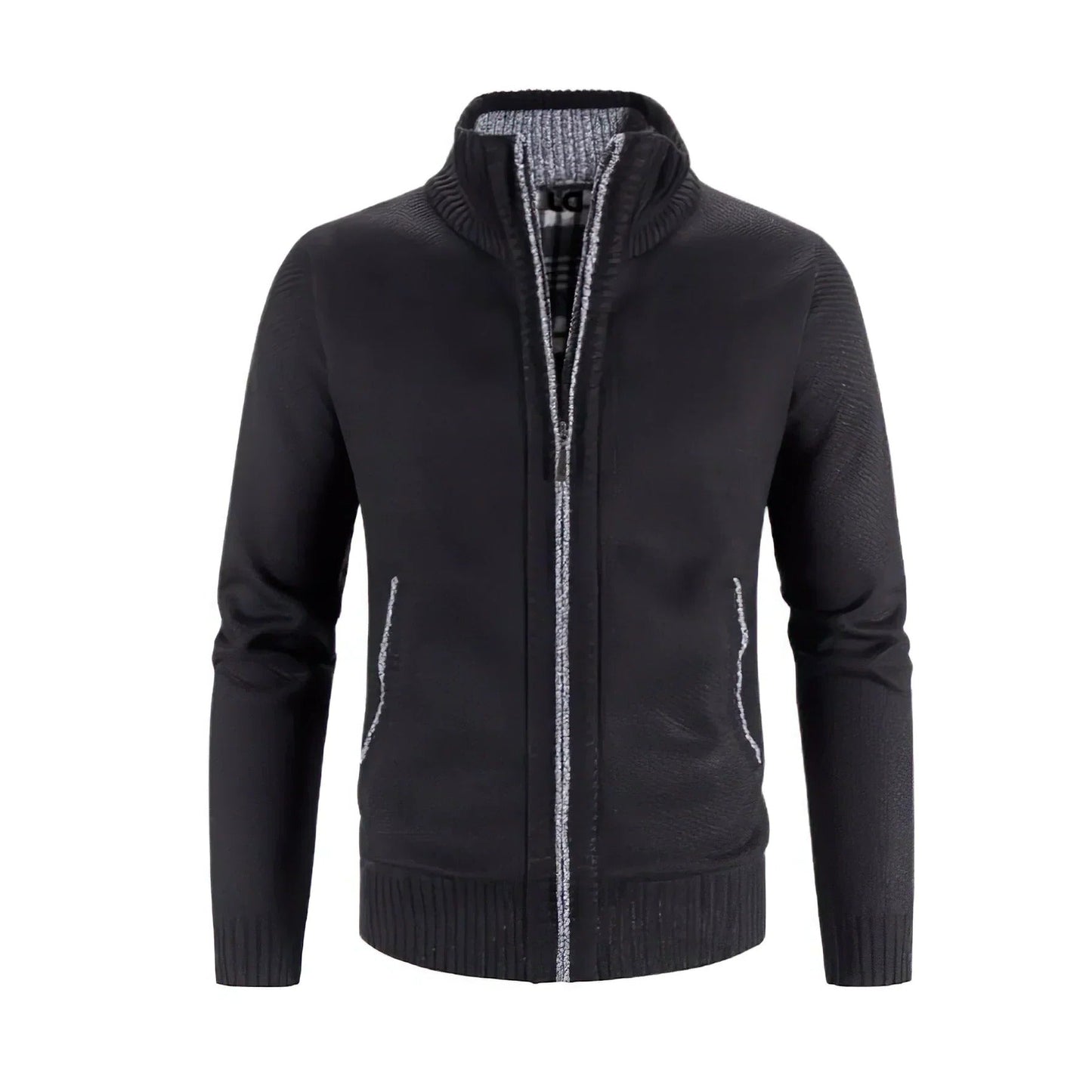 Men's gray zip-up cardigan structured fit cozy knit texture full-front zipper versatile layer