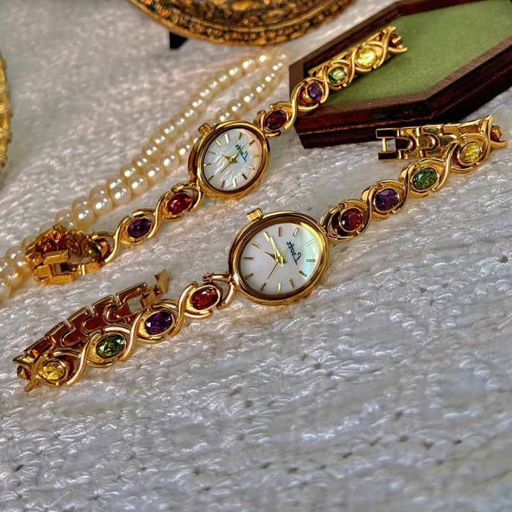 Ladies watch with gemstones and oval dial - Wavlynn