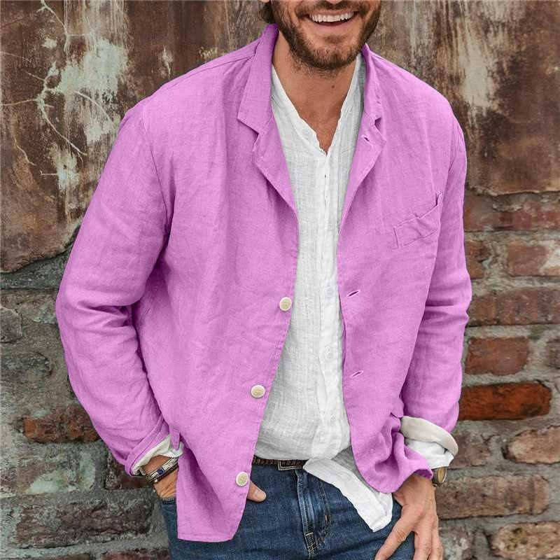 Men's beige linen blend casual blazer jacket lightweight relaxed fit breathable for brunch or work