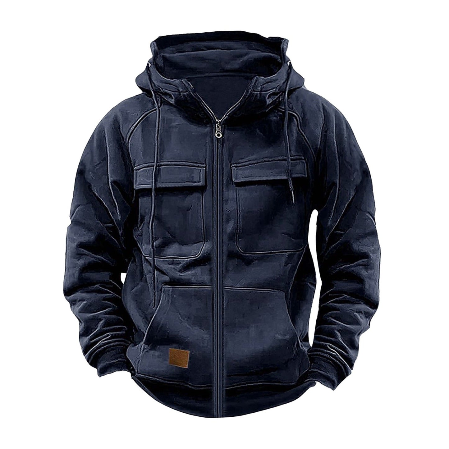 Men's relaxed fit half-zip hoodie with chest flap pockets in soft cotton fleece casual style
