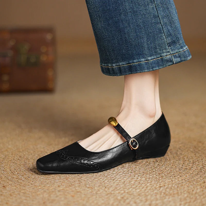 Burgundy leather wedge shoes for women with gold buckle accent, Parisian-inspired everyday style