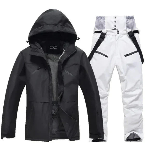 Women's two-piece ski suit set, waterproof hooded jacket and pants, regular fit winter sportswear