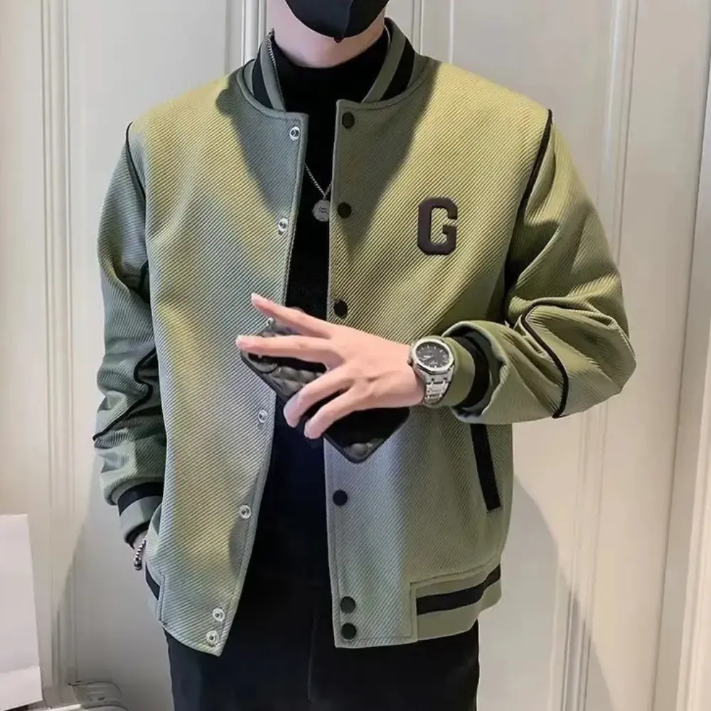Black motorcycle varsity jacket with streetwear-inspired design, lightweight blend for casual layering