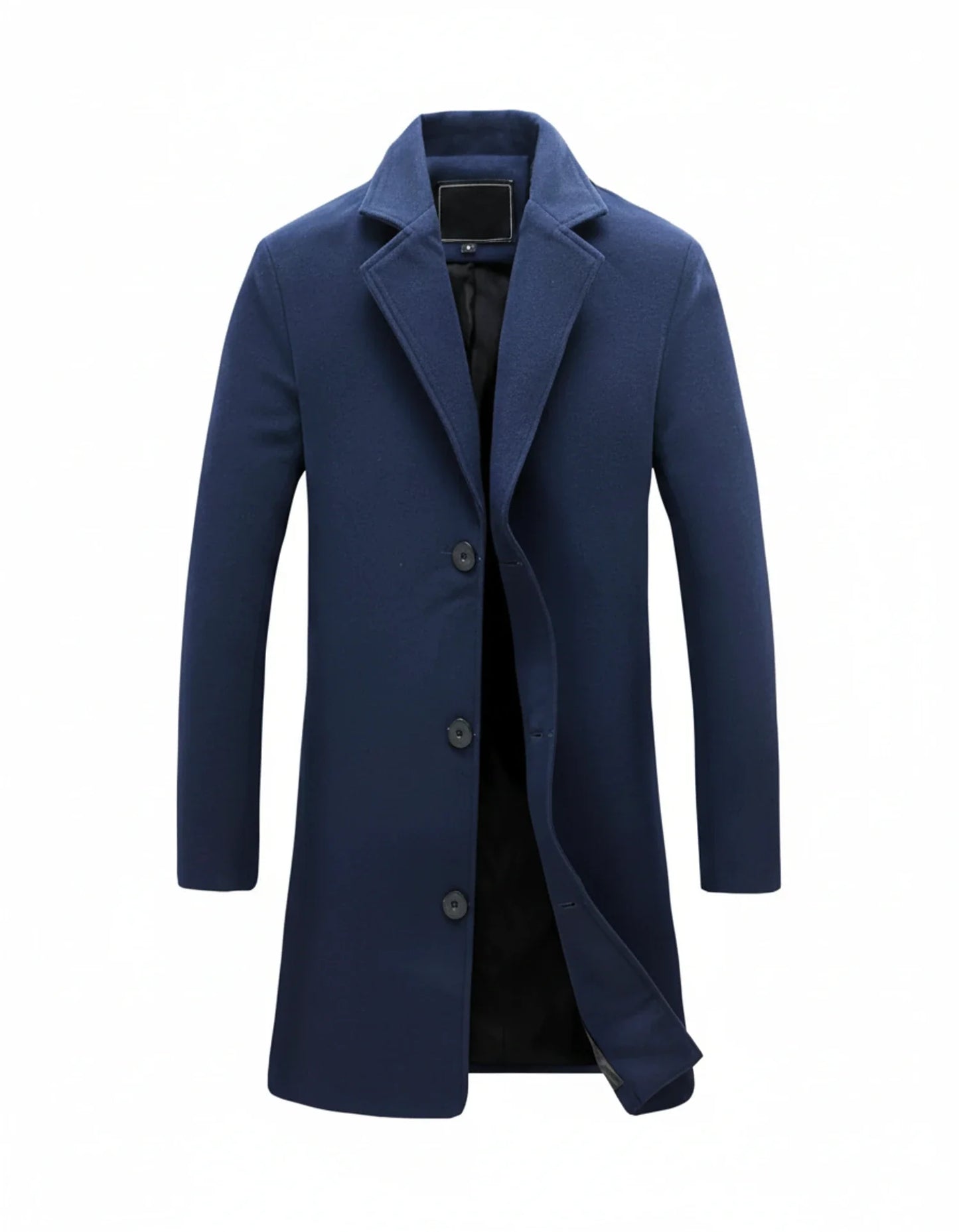 Men's classic long overcoat notch lapel button front formal casual versatile slim fit