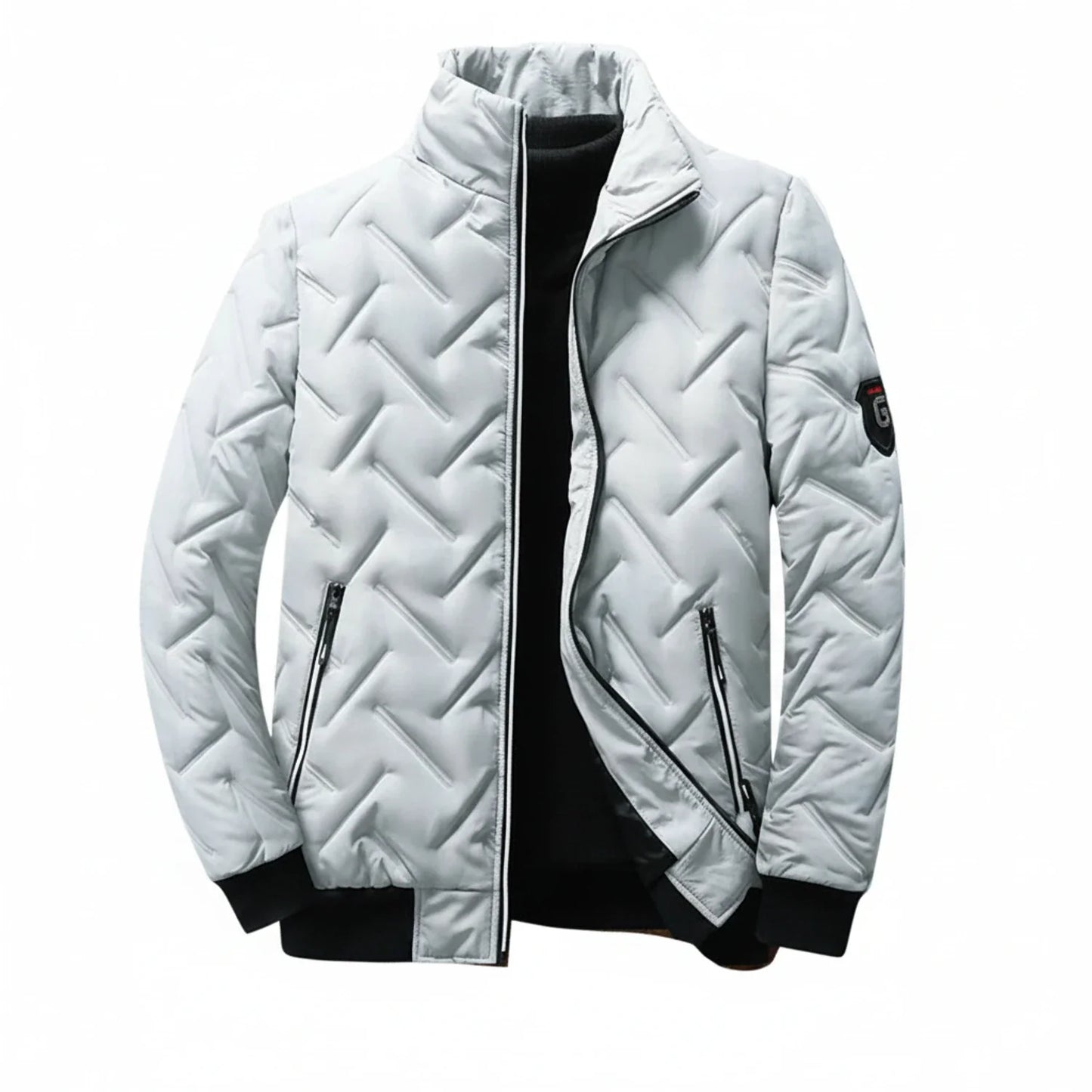 Men's slim fit quilted puffer jacket with stand collar, lightweight insulated layer for everyday wear