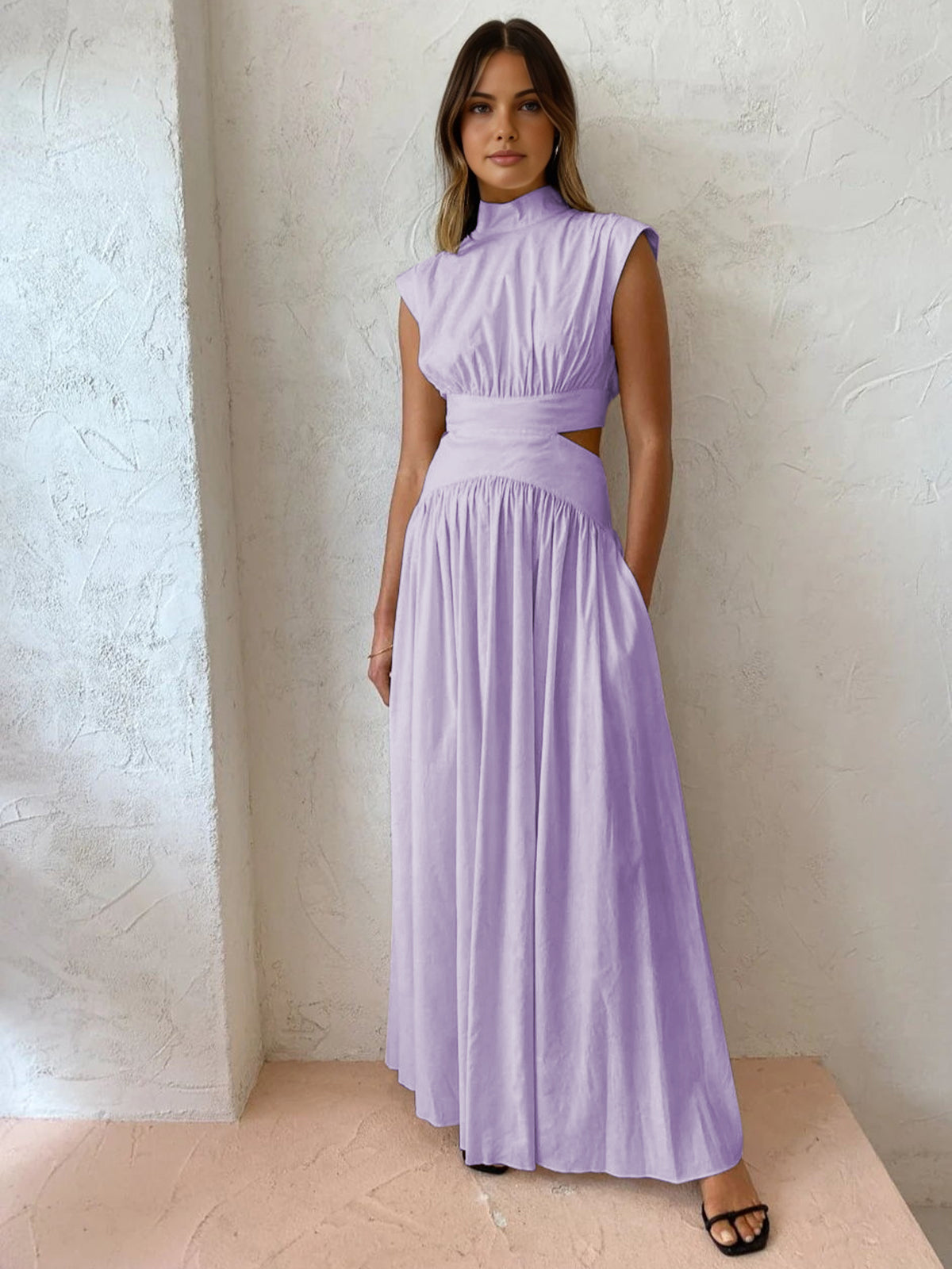 Blanc | Women's Mock Neck Cutout Maxi Dress Sleeveless Occasion Dress