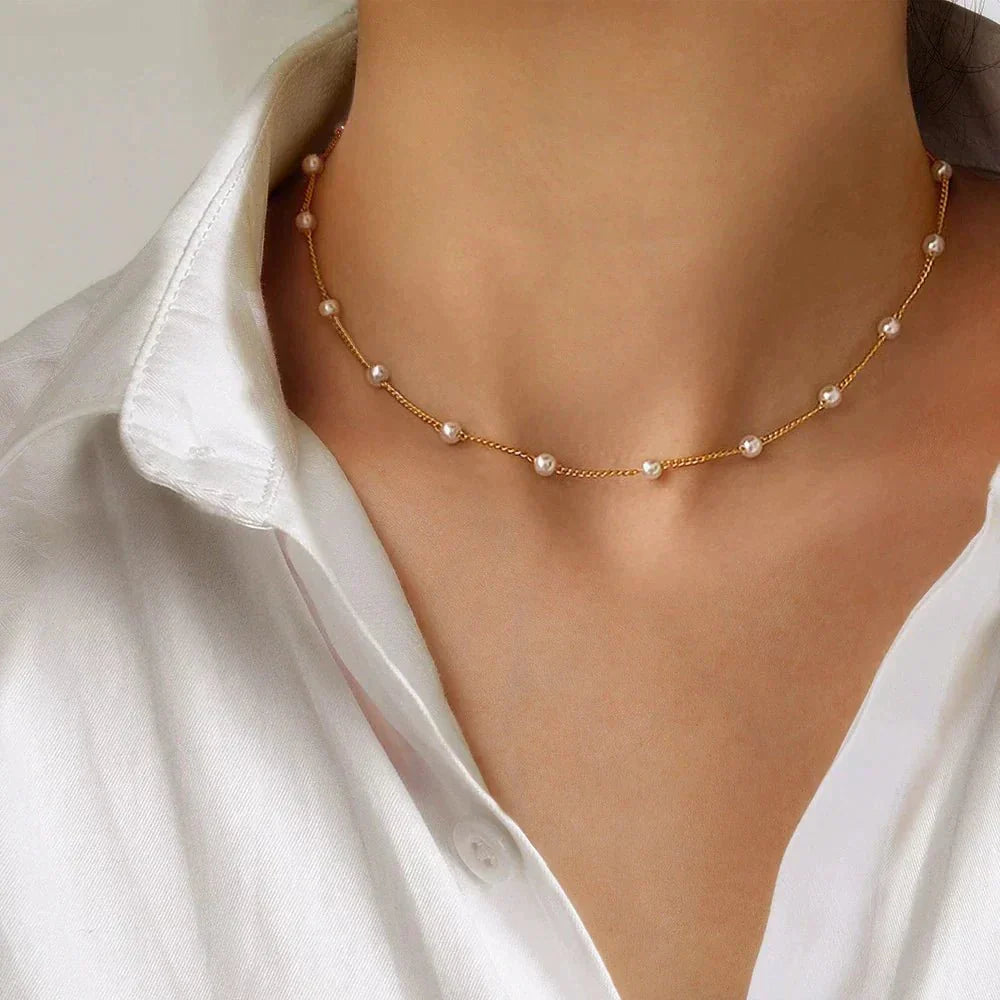 Lustra™ | Gold Pearl Necklace - WAVLYNN