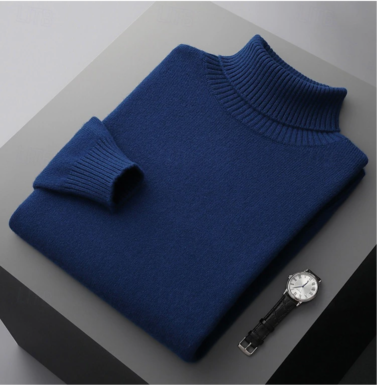 Men's charcoal merino wool ribbed turtleneck sweater classic tailored fit premium knit winter top