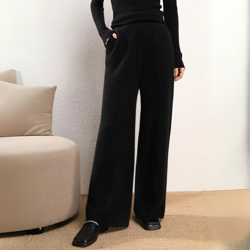 Clara knit wide-leg trousers wool cashmere blend soft plush fabric elegant cozy autumn winter pants