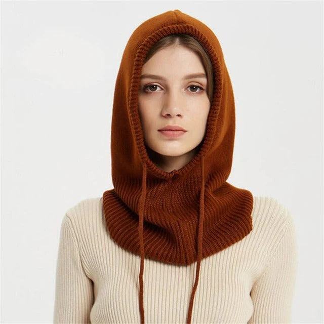 Neutral winter knitted beanie hat with double-layer folded brim and stretchy ribbed cuff