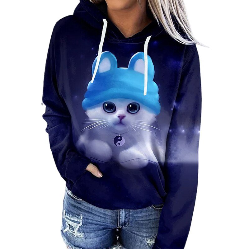 Women's relaxed fit hoodie in cotton-feel fabric with artistic handprint design and kangaroo pocket