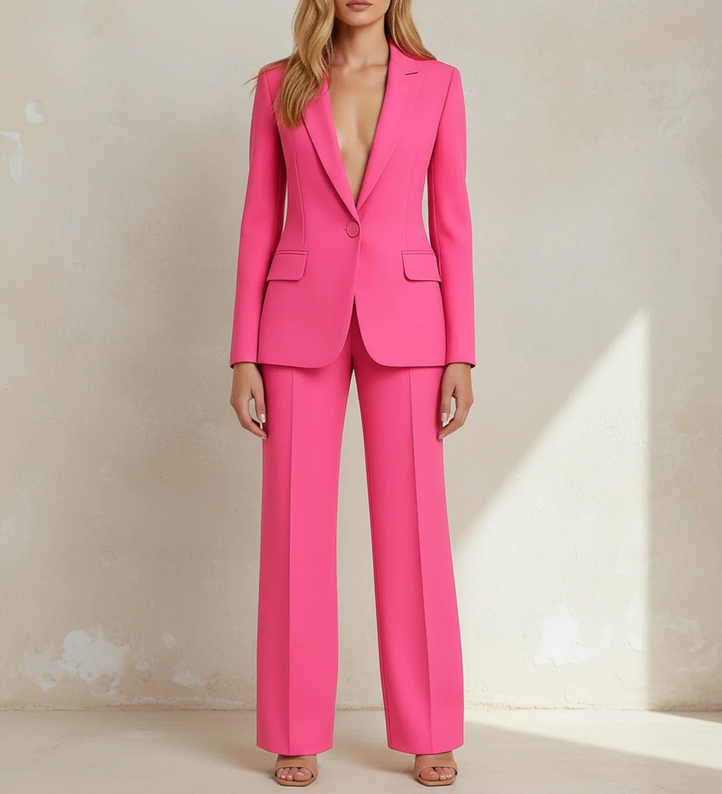 Women's tailored long blazer wide leg pant suit set chic two-piece office wear