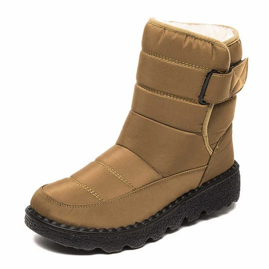 Women's waterproof snow boots in neutral tones, slip-resistant polyurethane sole for winter grip