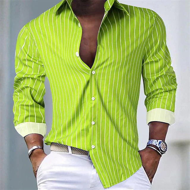 Men's slim fit striped shirt classic collar button closure contrast cuffs modern tailoring