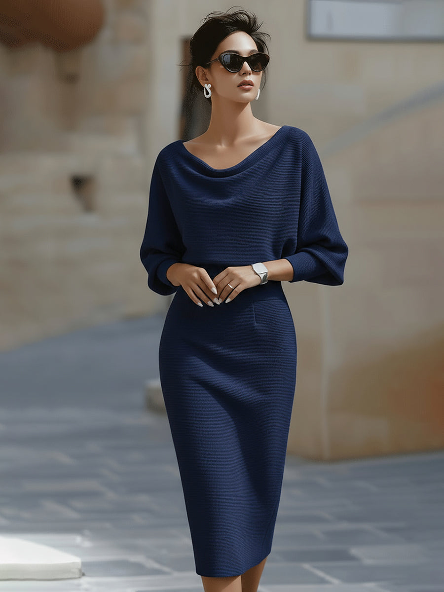 Luxurious fluid midi dress in elegant silhouette with smooth premium drape for refined sophisticated style