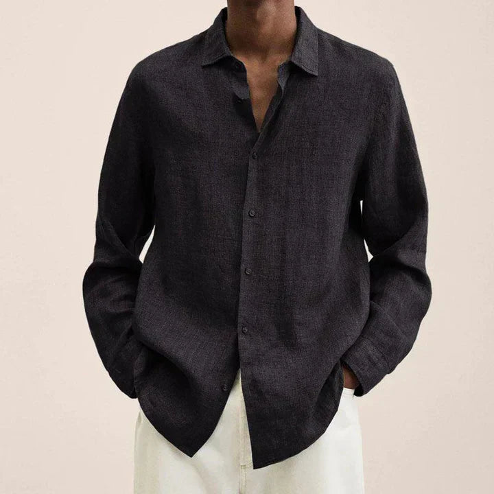 Men's lightweight linen shirt classic fit long sleeves button closure breathable summer style