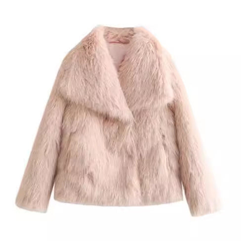Unisex thick faux fur winter coat with plush lining, elegant casual silhouette for cold days