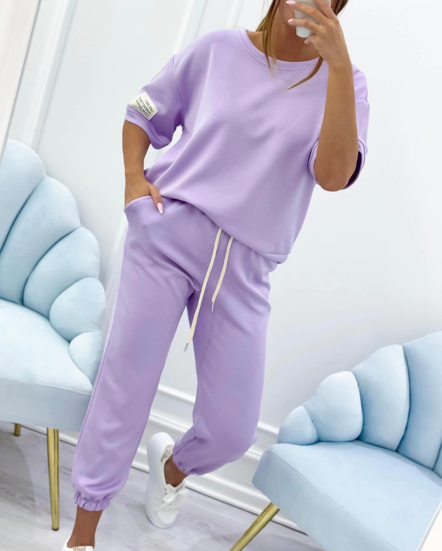Daisy women's light blue short sleeve matching set with relaxed fit and casual chic style