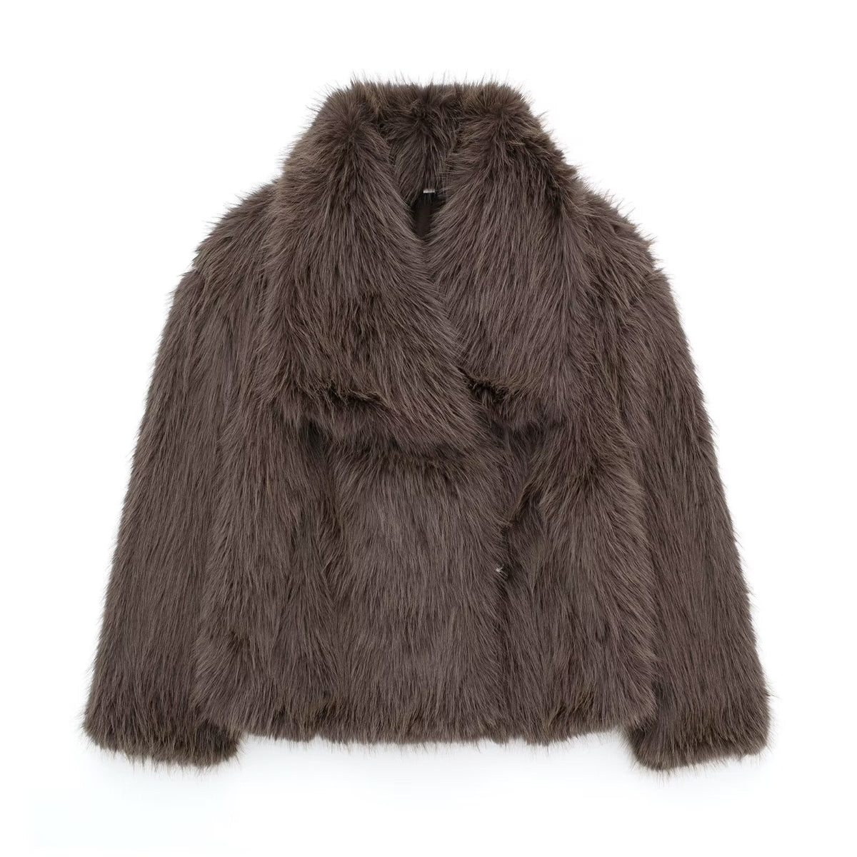 Unisex thick faux fur coat with plush lining in elegant casual winter style for cold days
