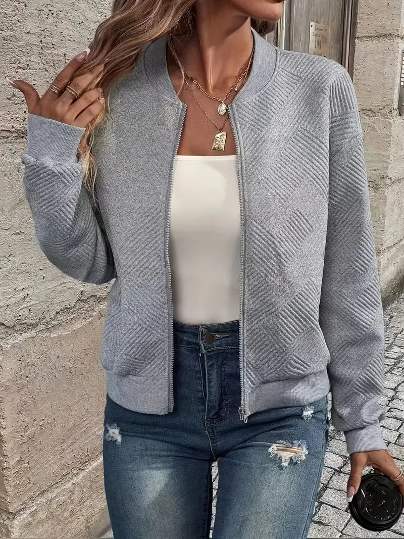 Vibrant blue women's zip-front knit cardigan long sleeve cozy winter layering piece by Wavlynn