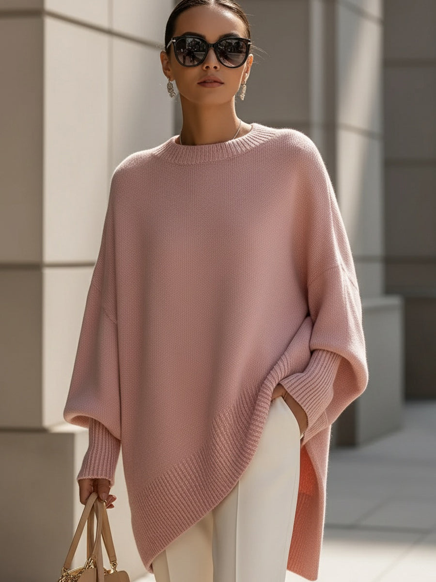 Lillian luxe oversized sweater in neutral tones with graceful draping and flowing silhouette
