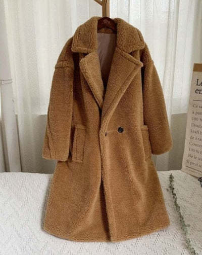 Wavlynn unisex faux fur coat ivory white lapel collar elegant plush texture side pockets
