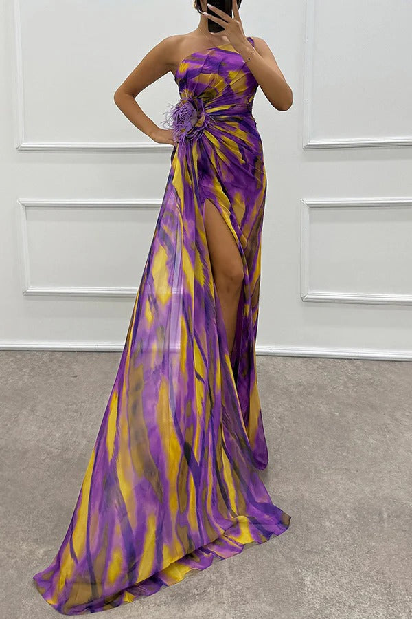 Vibrant floral maxi dress for women, flowing silhouette with elegant drape, perfect wedding guest style