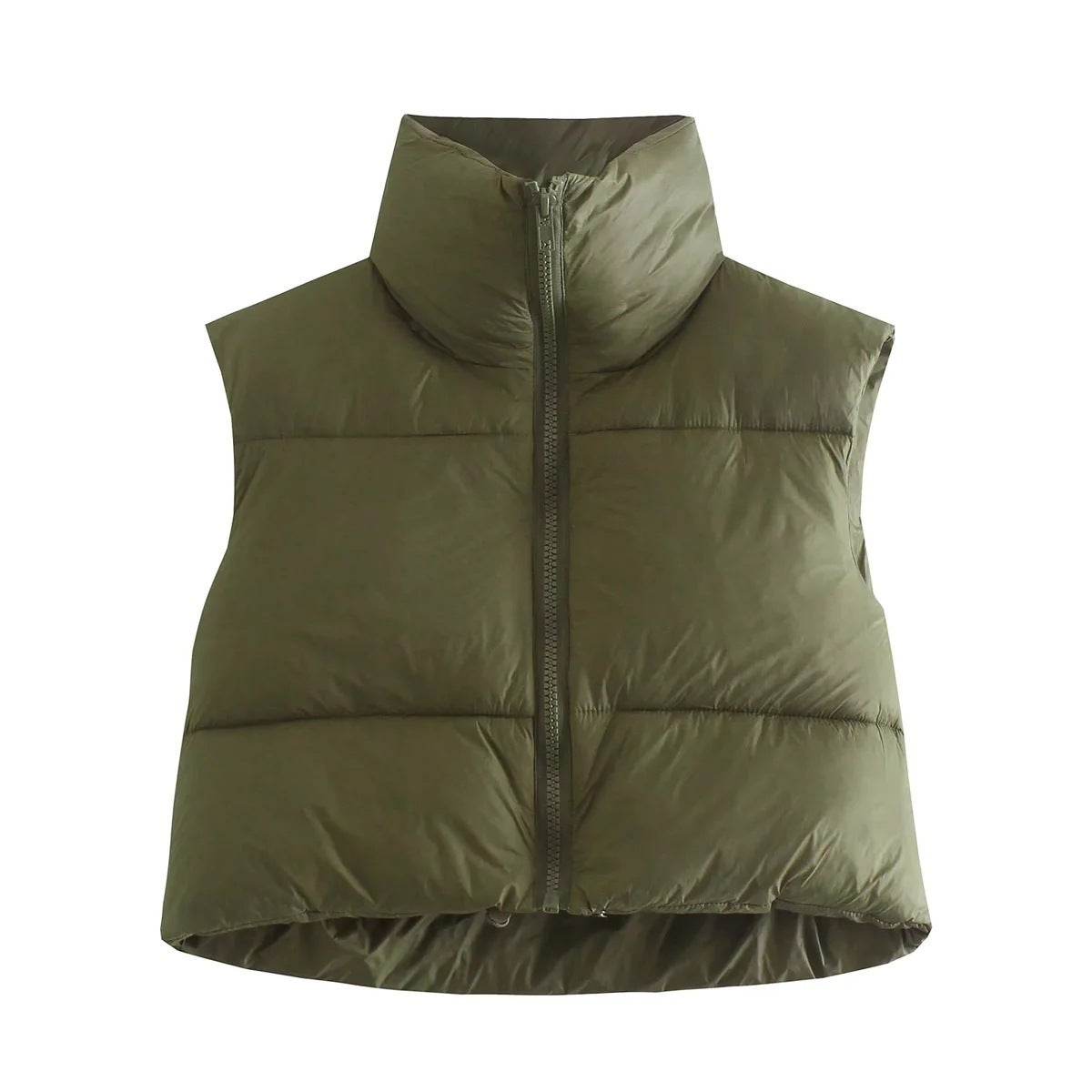 Women's sleeveless puffer vest lightweight cotton padding stand collar British-inspired style