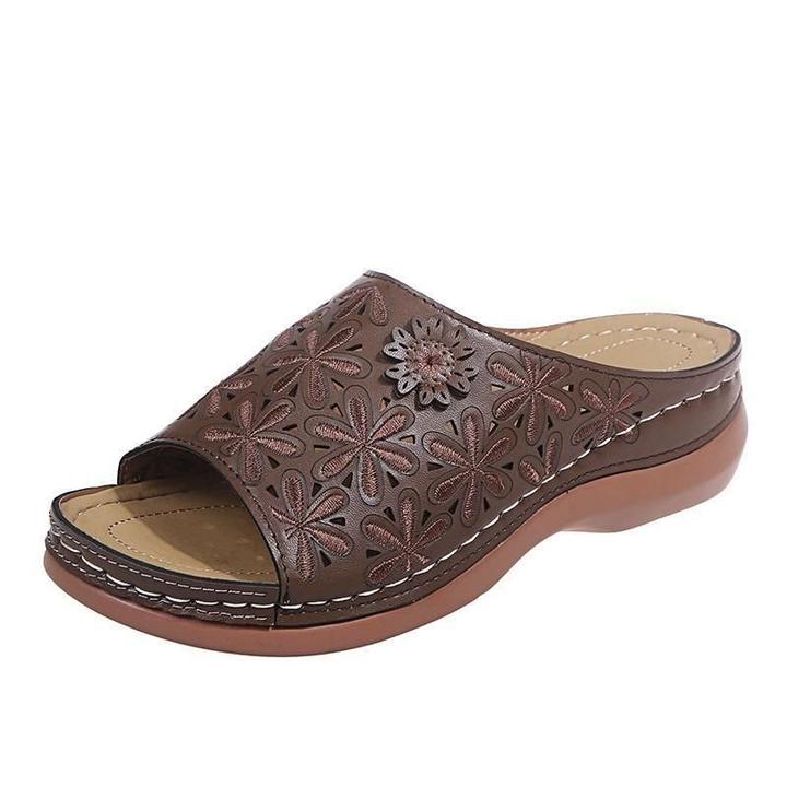 Vanilla women's comfort flat sandals in neutral tone with cushioned comfort support and vintage retro strap detailing