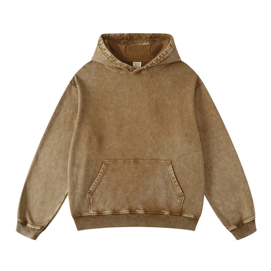 Terra washed cotton pullover hoodie in relaxed fit with front kangaroo pocket and ribbed cuffs