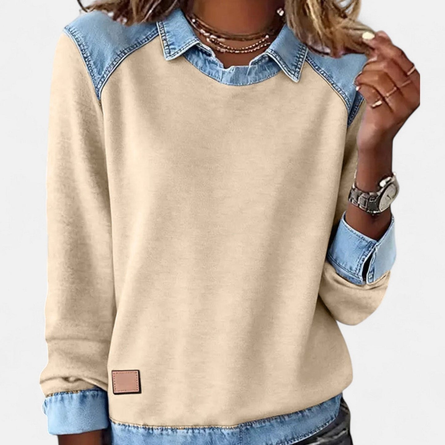 Women's long sleeve sweater in trendy minimalist cut with clean lines and soft flattering fit