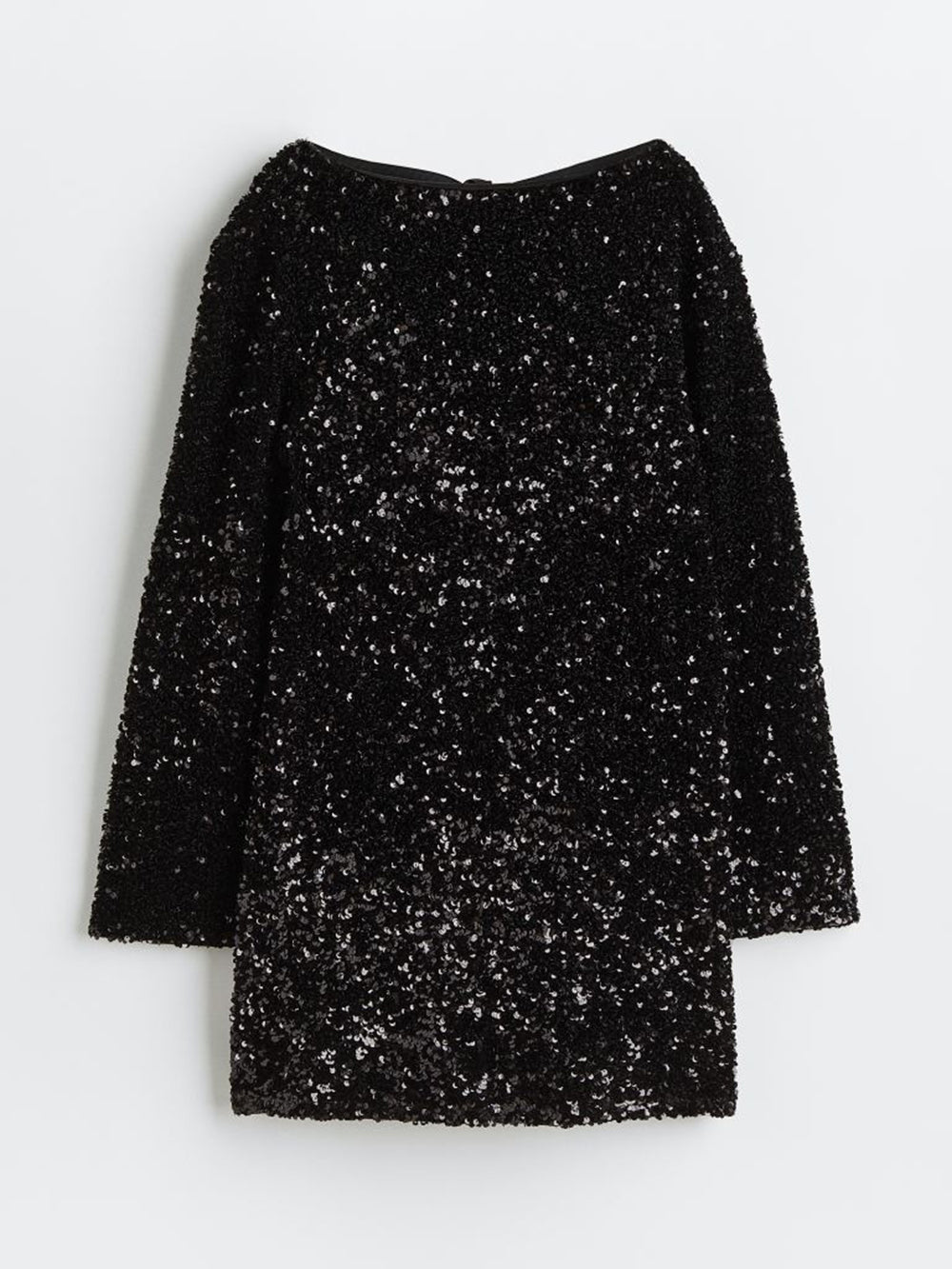 Silver sequin long-sleeve mini dress with open back and statement bow detail