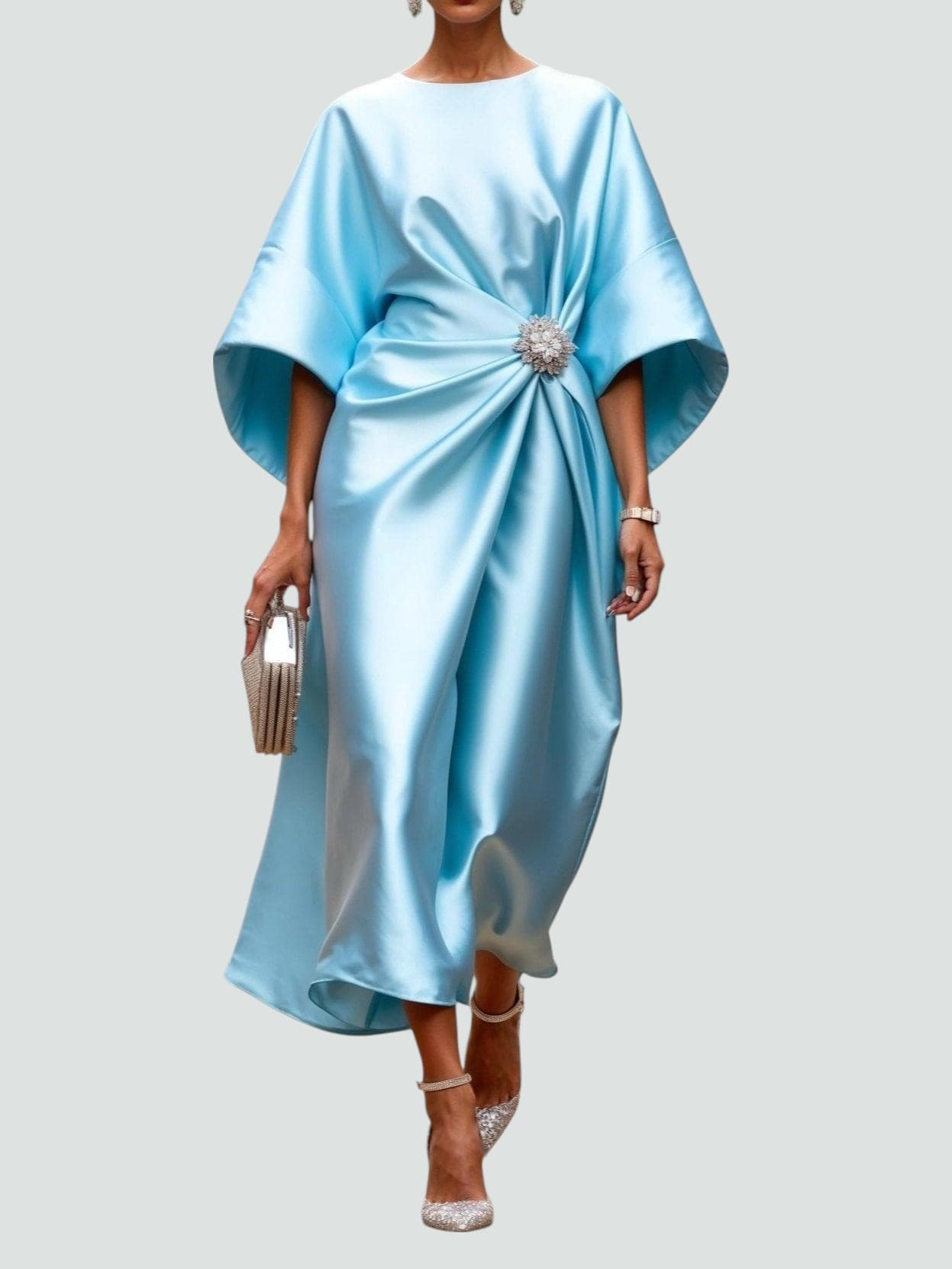 Elegant long dress in rich jewel tone with refined sheen and flattering silhouette for formal events
