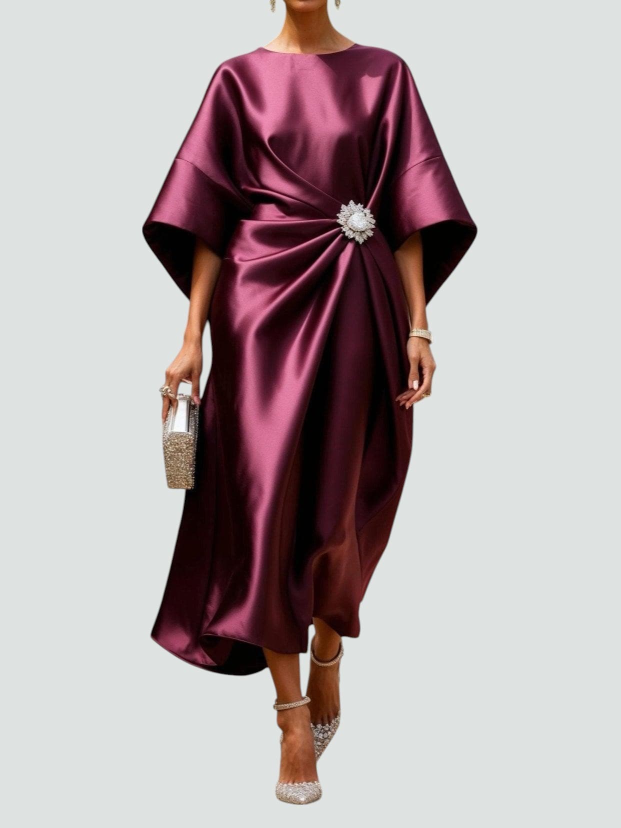Heather elegant long dress deep hue refined sheen flattering silhouette for formal occasions