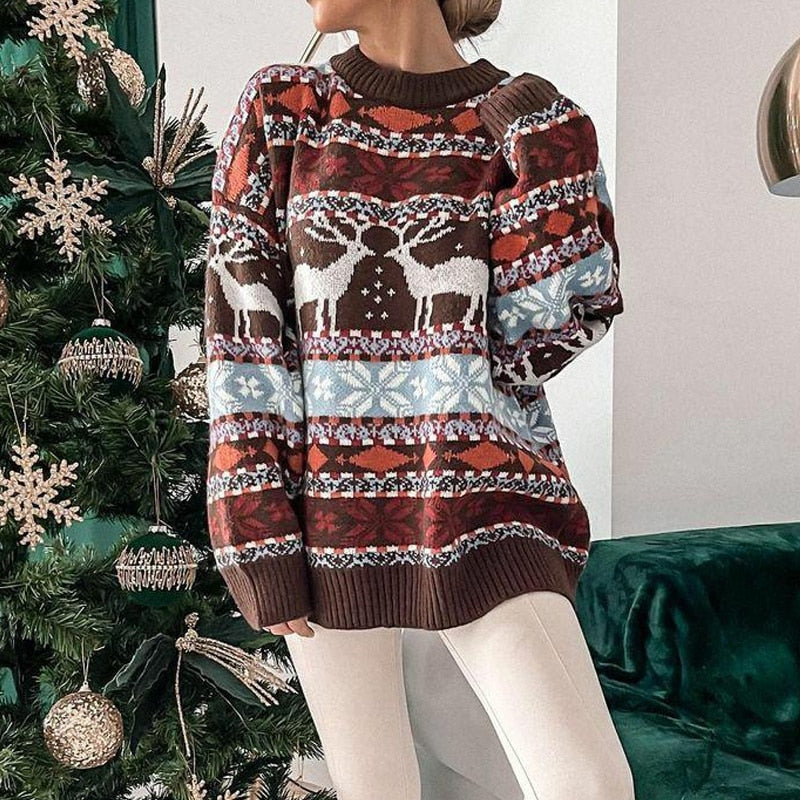 Daniel cozy winter sweater unisex festive knit pullover in warm holiday tones with plush polyester