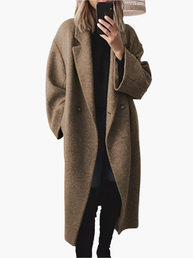 Women's loose fit longline winter coat oversized silhouette double-breasted design timeless style