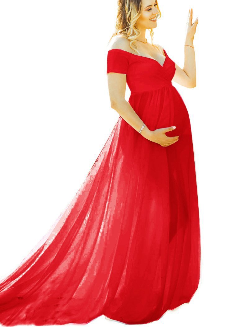 White maternity maxi gown with wrap closure and self-tie belt, flowing breathable silhouette