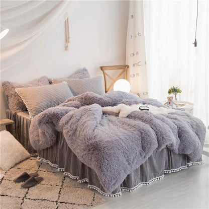 Ivory plush velvet duvet cover set with quilted pillow covers, soft velvety hotel-like texture