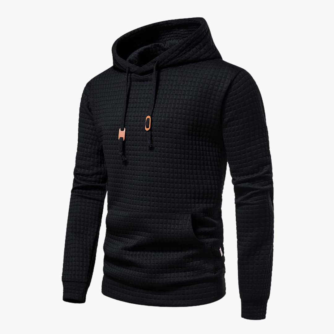 Jasper™ checkered hoodie in neutral tones, relaxed fit with snug hood for everyday casual comfort
