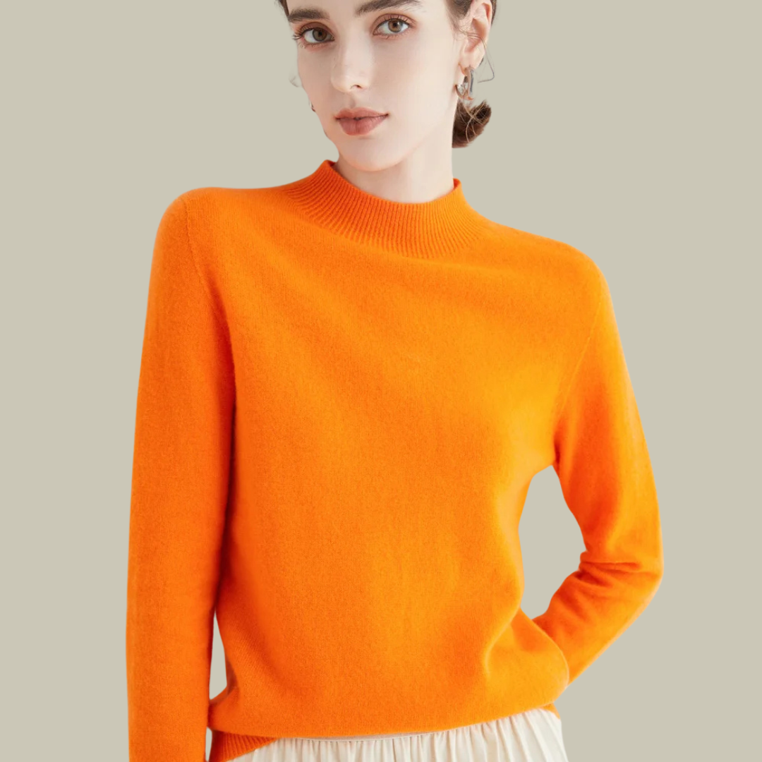 Ivy women's slim fit merino wool high neck sweater in classic tone, ribbed collar, refined everyday essential