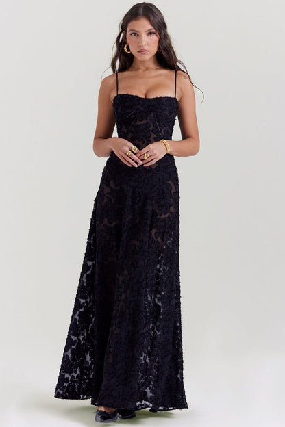Women's floral chiffon maxi dress slim fit spaghetti straps lightweight breathable summer style