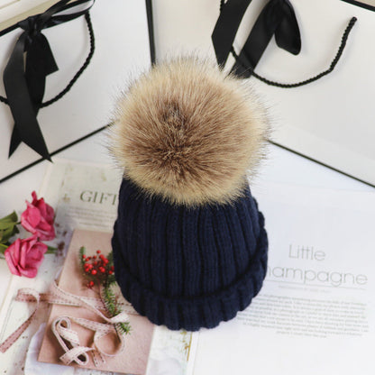 Classic cozy knit beanie with fluffy pom accent, snug winter hat in neutral tone