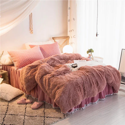 Ivory plush velvet duvet cover set with quilted pillow covers, soft hotel-style bedding