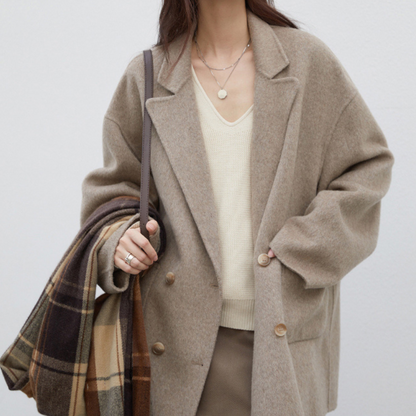 Hearthside oversized wool blend trench coat, double-breasted classic lapel design, relaxed fit